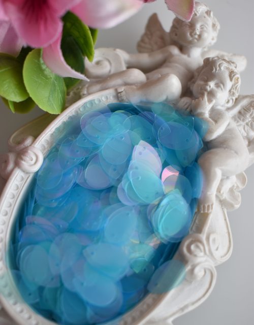 Petal shape sequins Transparent Light Blue AB color