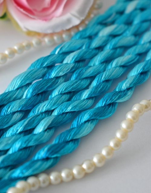 Cyan Gradient color Non-Twisted Flat Silk Embroidery Thread