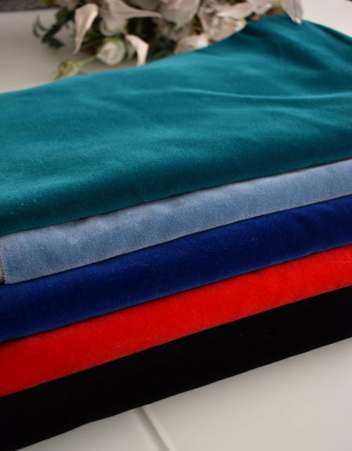 Cotton velvet fabric Blue Color 307 g/sqm